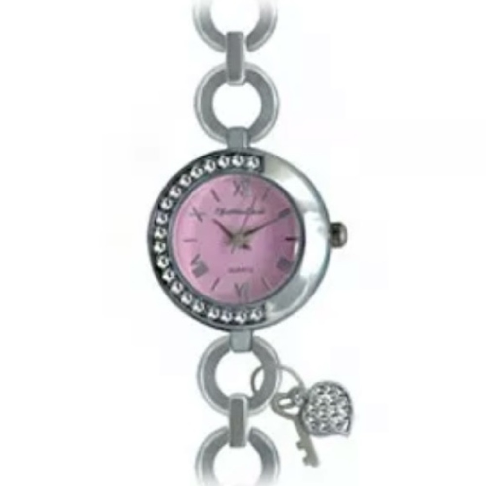 Montres Carlo Womens Slim Watch with a Pink Face & a Silver Circle Chain Link!